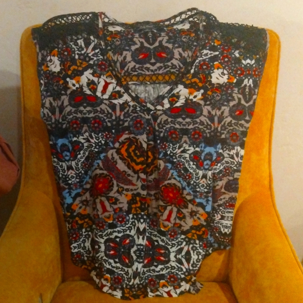 Lucky Brand Red and Blue Patterned Blouse